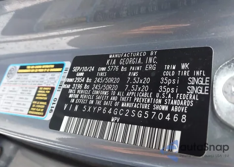 2025 Kia Telluride S из США, поврежденный, VIN 5XYP64GC2SG570468